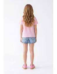 Pink Girls Printed Knitted T-Shirt - 3