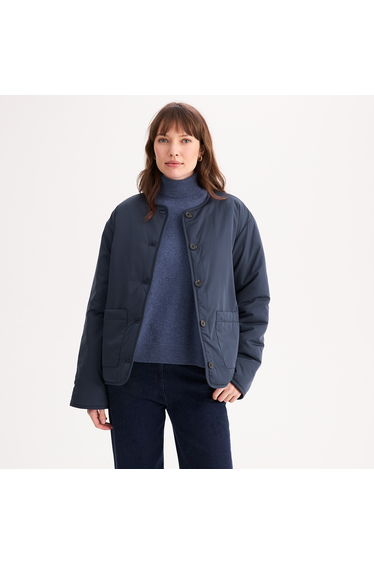Short Reversible Padded Jacket with Button Fastening