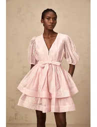 Florence pink floral-embroidered layered mini dress - 8