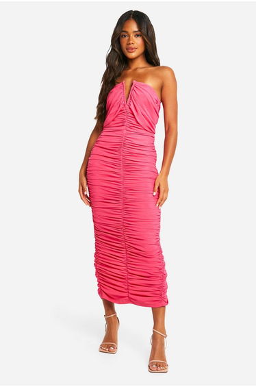 Premium Power Mesh Structured Midaxi Dress - hot pink