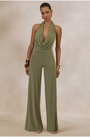 Clemence | Green Plunge-Neck Jumpsuit