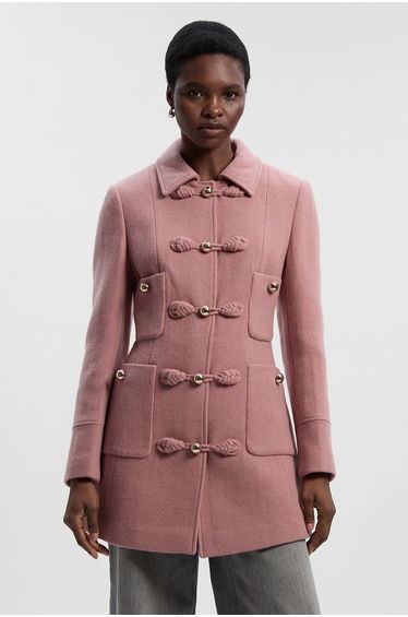 Wool Knot Detail Buckle Front Tailored Midi Coat