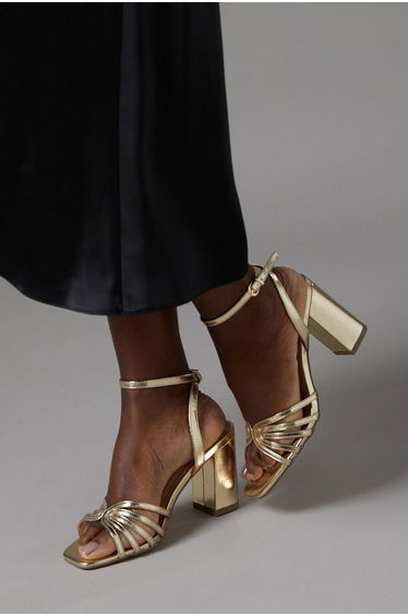 Trudie Faux Leather Lattice Front High Block Heeled Sandals