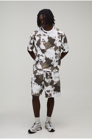 Cow Hide Printed Oversized Boxy T-Shirt & Baggy Short Set - animal