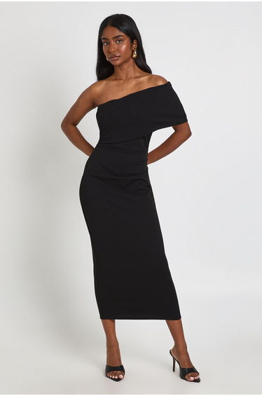 Jersey Crepe Bardot Midaxi Dress - black