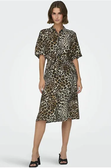 فستان قميص ميدي بأكمام وسط