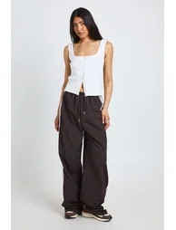 Tall Nylon Side Stripe Wide Leg Trousers - espresso
