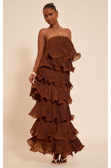 Chocolate Extreme Ruffle Tiered Maxi Dress