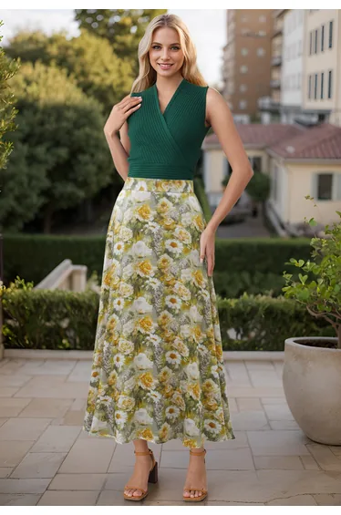 Painterly Blooms High Waist A-Line Skirt