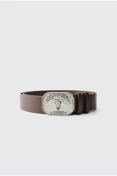 PU Kansas City Western Buckle Belt - brown