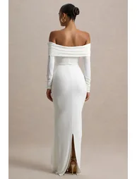 Jovie | White Bardot Wrap Maxi Dress With Sash Detail - 1