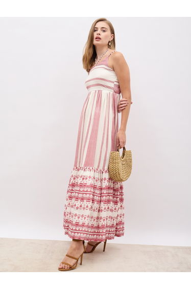 Striped Strappy Tiered Maxi Dress
