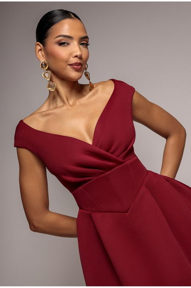 Goddiva Corset Fit & Flare Mini Dress - Wine