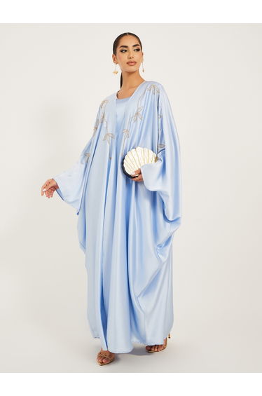 Embroidered Detail Abaya With Slip Dress and Hijab