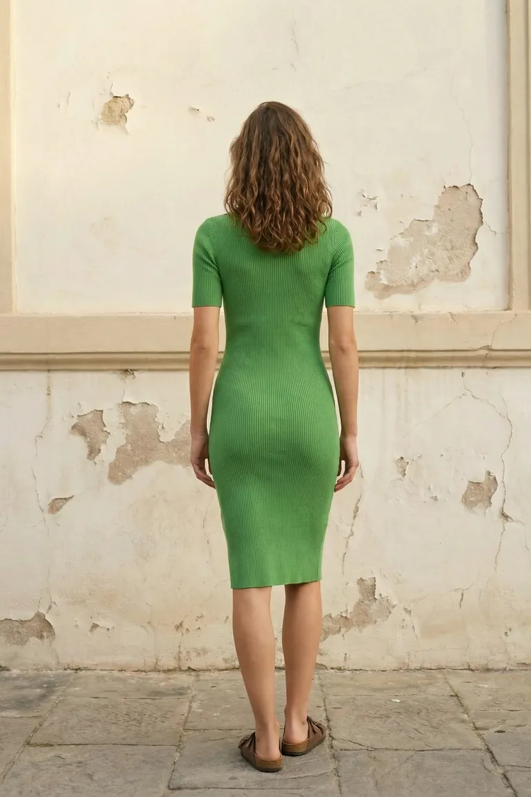 MY FASHION Ribbed Polo Collar Midi Dress - 2