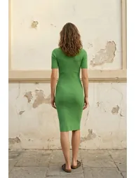 MY FASHION Ribbed Polo Collar Midi Dress - 2