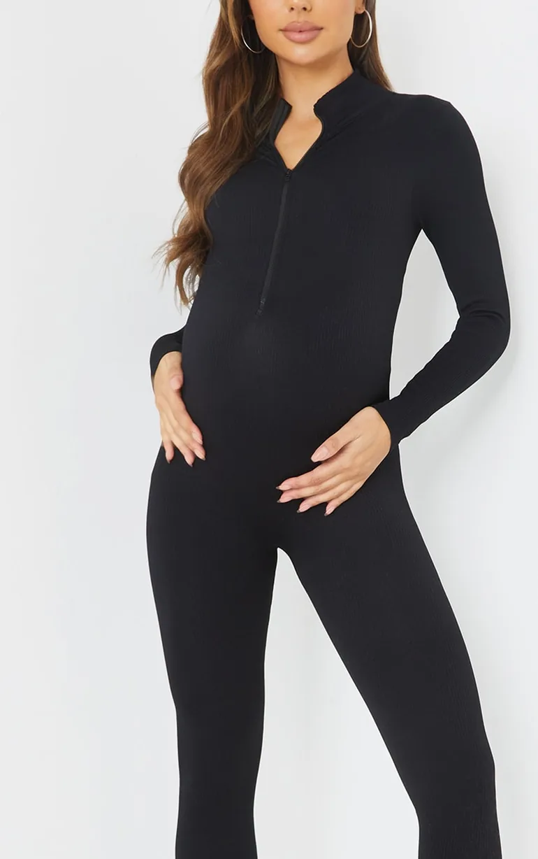 Maternity Black Contour Ribbed Jumpsuit - 3