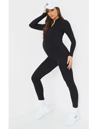 Maternity Black Contour Ribbed Jumpsuit