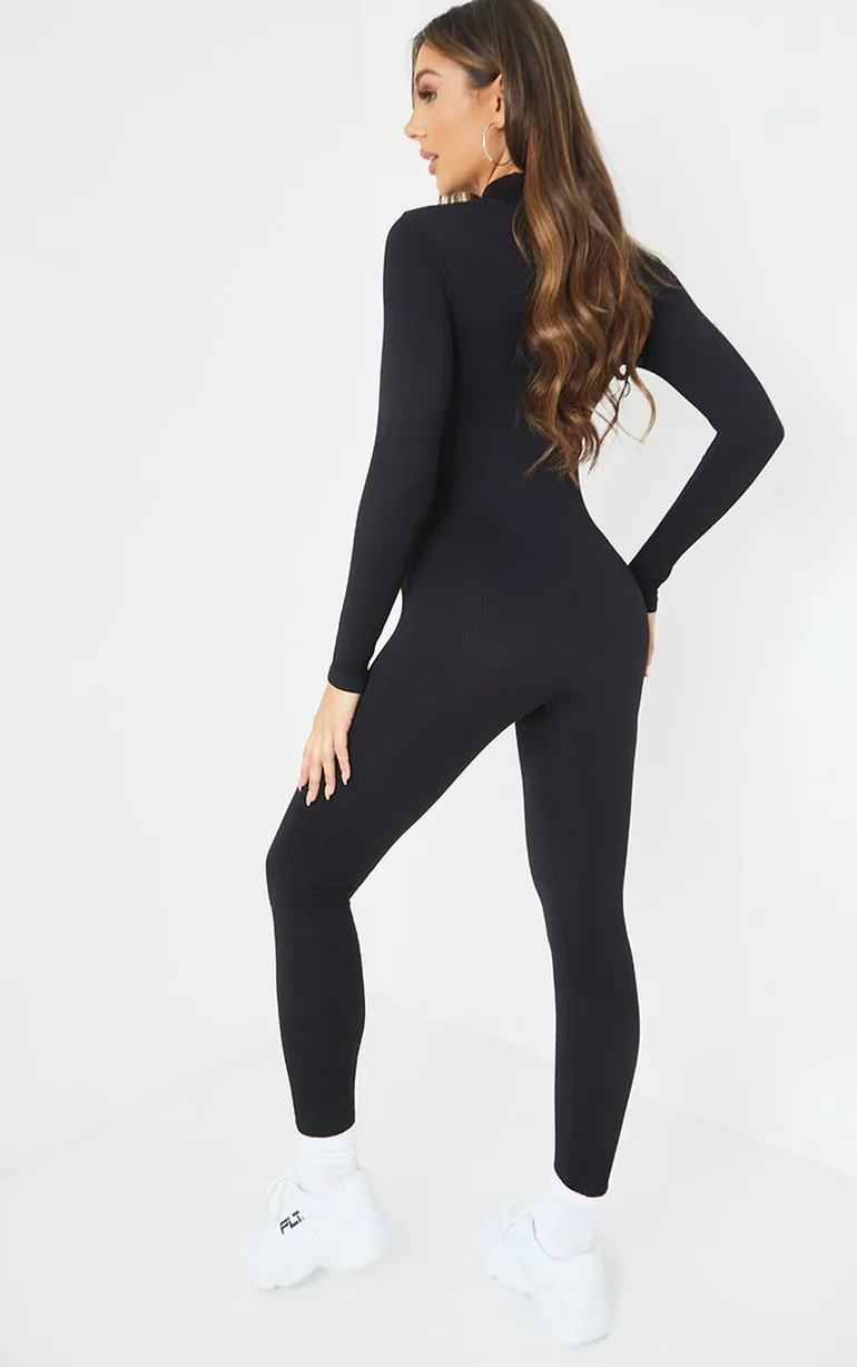 Maternity Black Contour Ribbed Jumpsuit - 1