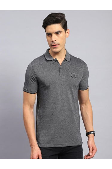 Men Grey Cotton Blend Polo TShirt