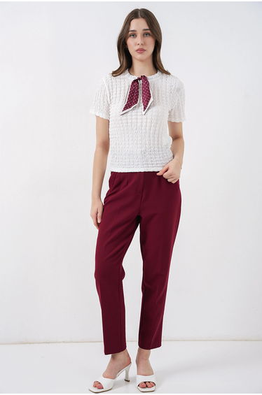 BDART Textured Crew Neck Blouse with Scarf Detail