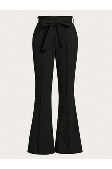 Black Tie-Waist Flared Pants