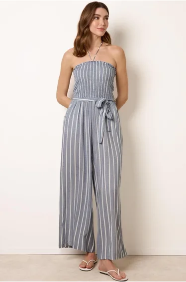 Bardot Tie Neck Pinstripe Jumpsuit