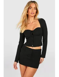 Woven Structured Sweetheart Neck Top - black