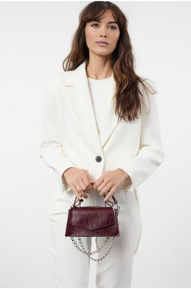Claret Red Textured Crossbody Women's Mini City Bag