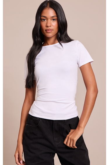 Tall White Cotton Crew Neck Longline Short Sleeve T-shirt