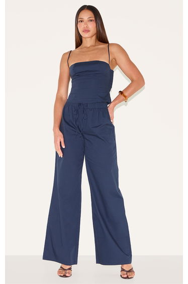 Tall Navy Square Neck Woven Crop Top