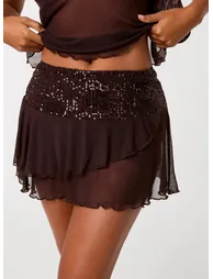 Sequin Trim Mesh Skirt - 2