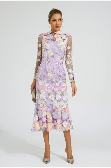 Sherwood Purple Flower Embroidered Dress