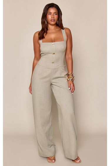 Shape Black Tailored Hammered Button Strappy Wide Leg Jumpsuit