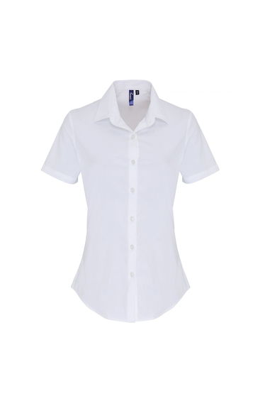 Premier Womens/Ladies Stretch Fit Poplin Short Sleeve Blouse - White