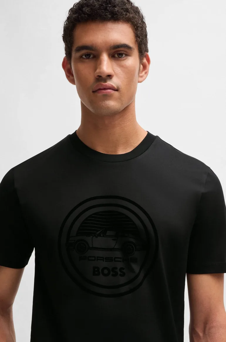 Men's Hugo Boss Porsche x BOSS Mercerised Cotton T-Shirt in Black - 2