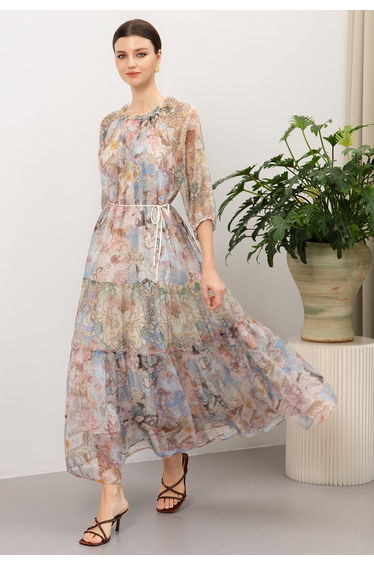 Ethereal Bohemian Ruffle Neck Chiffon Maxi Dress