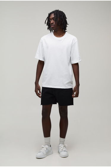 Short Length Rigid Denim Shorts - washed black