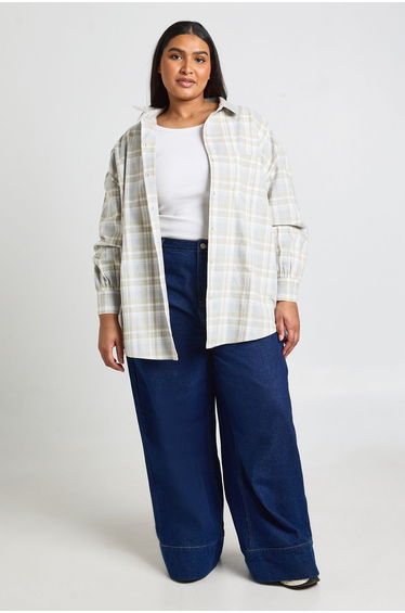 Plus Check Oversized Shirt - green olive
