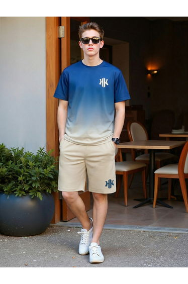 Men Ombre Look T-Shirt and Shorts Set