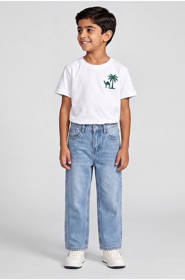 Relaxed Straight Leg Denim Pants