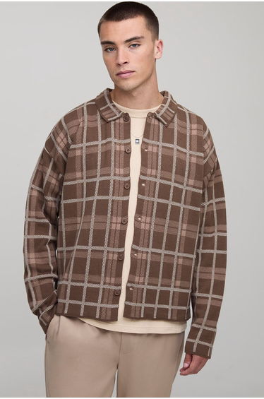 Boxy Check Knitted Shirt - brown