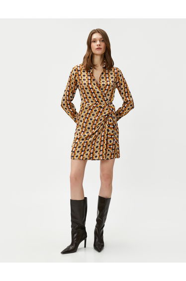 Shirt Neck Satin Mini Dress