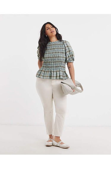 Multi Check Peplum Blouse