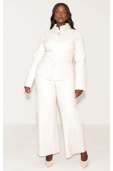 Plus Cream Snake Print Mid Waist Straight Leg Coated Jeans