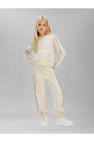 Calvin Klein Girls Cotton Terry Piping Tracksuit in Ivory