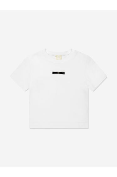 Girls 4G Satin Bow T-Shirt in White