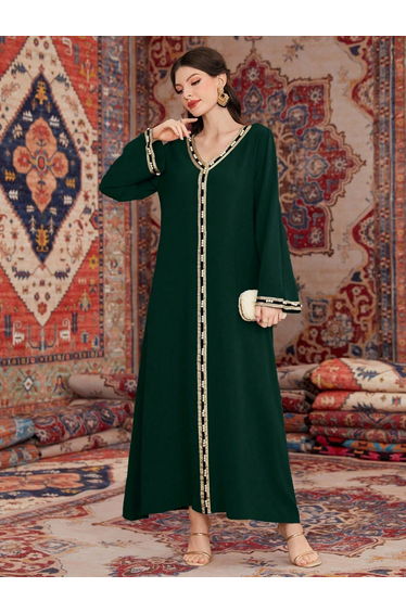 Women Dark Green Embroidered A-Line Jalabiya