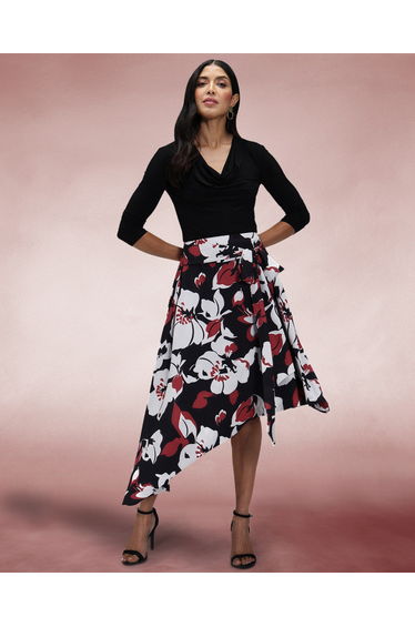Asymmetric Hem Skirt with Bow Ties