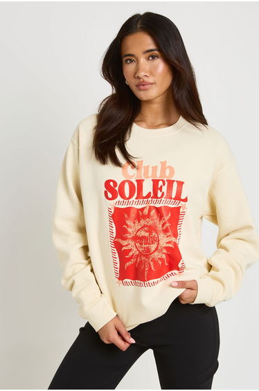 Club Soleil Printed Oversized Sweatshirt - stone